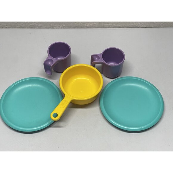 Little Tikes Plates, Cups, Pan 1990s Made In The USA - Picture 9 of 9